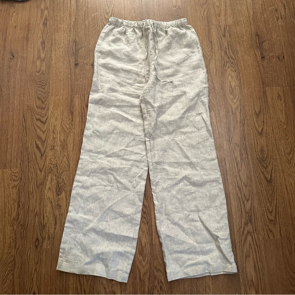 Reformation Tan elastic waist straight cut size medium 100% linen causal